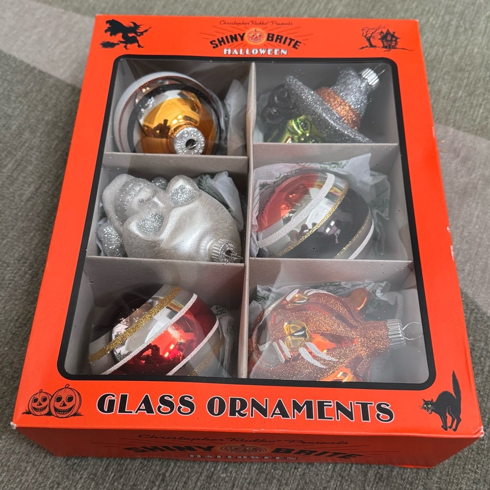 Lot of 6 Shiny Brite Halloween Ornaments and Garland Christopher Radko